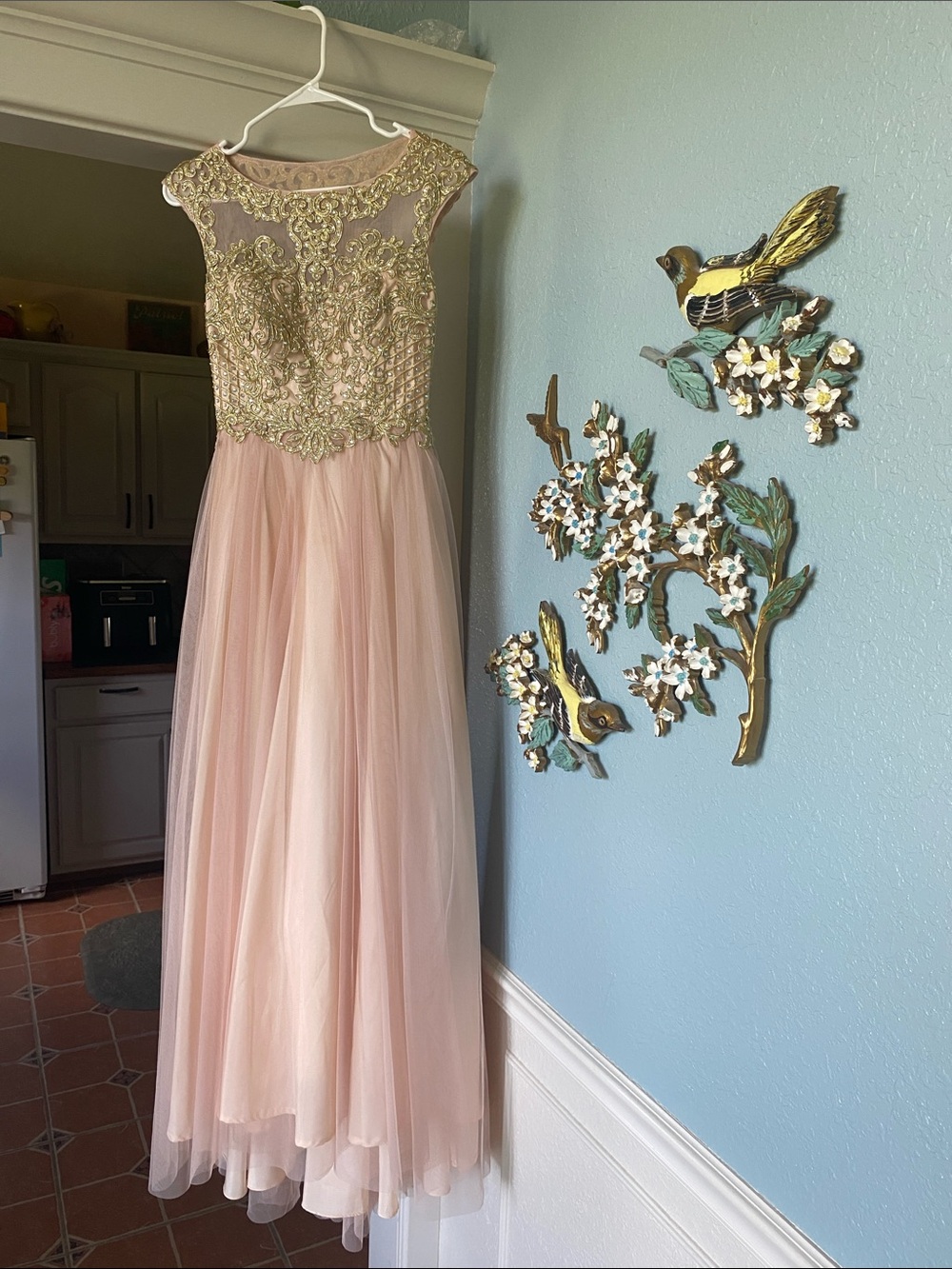 Blush Pink Beaded Tulle Evening Gown by Blondie Nites size 1